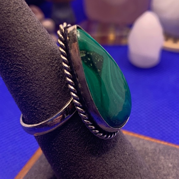 Comfort Curl ADJUSTABLE Genuine Fab Green Malachite Ring! .925 Sterling Overlay - Picture 12 of 16